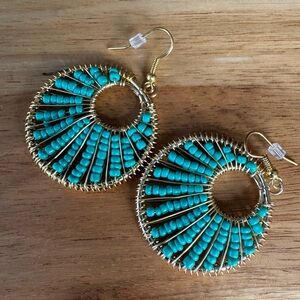 Gold and Turquoise Beaded Hoop Earrings HOST PICK!